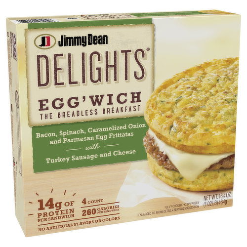 Jimmy Dean Bacon, Spinach, Onion Egg'wich, 4 Count