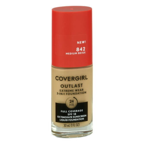 CoverGirl Outlast Foundation, 3-in-1, Extreme Wear, Medium Beige 842