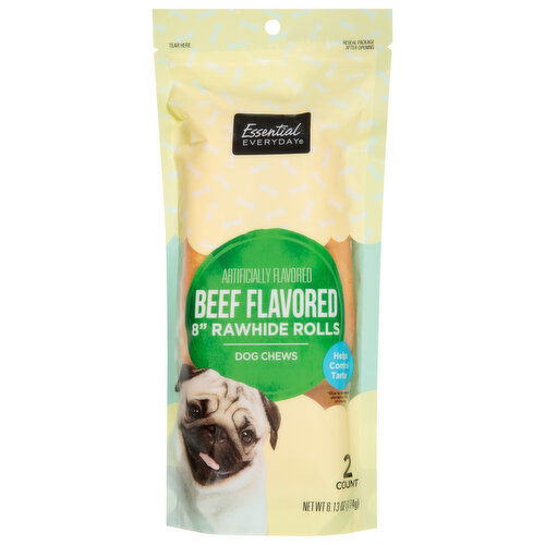Essential Everyday Dog Chews, Beef Flavored, 8 Inch Rawhide Rolls