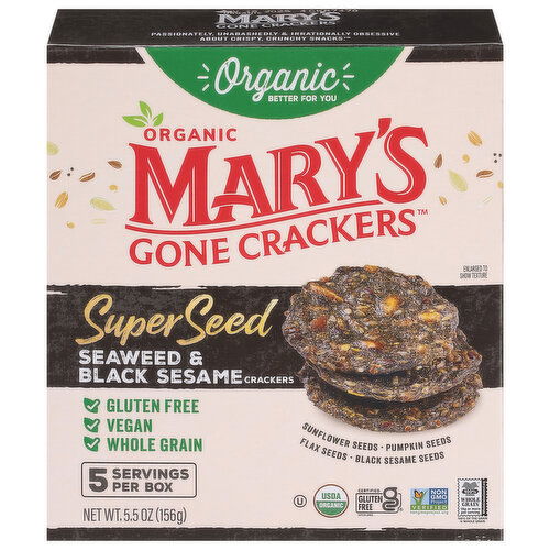 Mary's Gone Crackers Crackers, Organic, Seaweed & Black Sesame, Super Seed