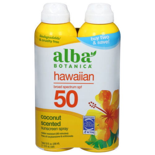 Alba Botanica Sunscreen Spray, Coconut Scented, Hawaiian, SPF 50