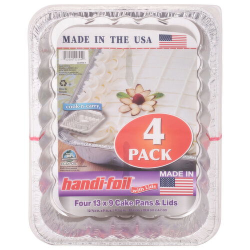 Handi-Foil Cake Pans & Lids, 13 x 9, 4 Pack