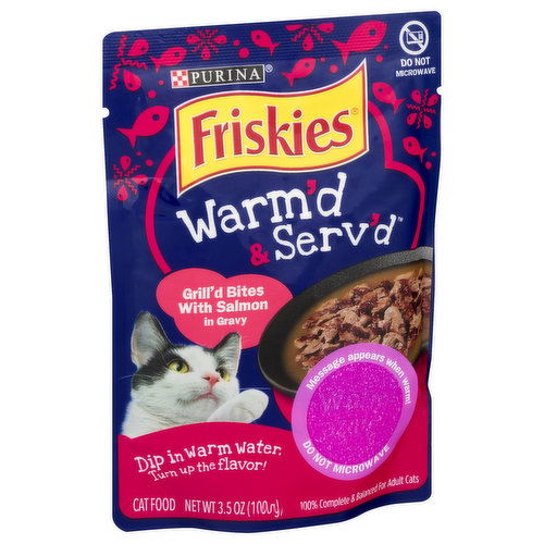 Friskies Warm'd & Serv'd Cat Food, Grill'd Bites with Salmon in Gravy