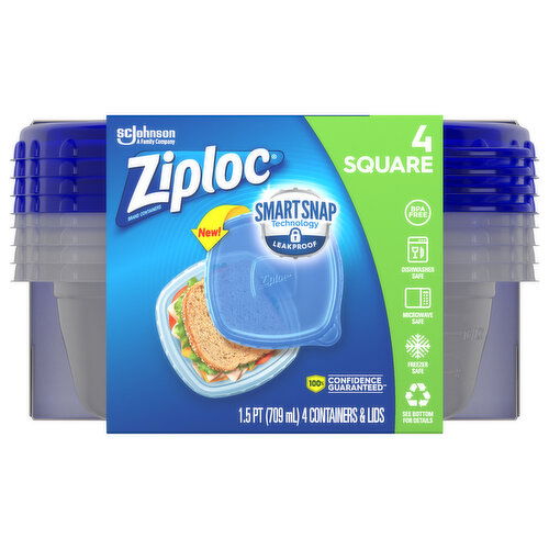 Ziploc Smart Snap Containers & Lids, Square, 1 Pint