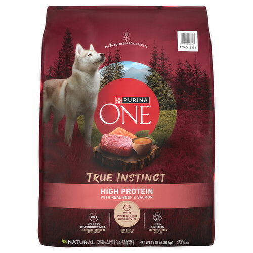 Purina One True Instinct Purina ONE Natural High Protein Dry Dog Food Dry True Instinct with Real Beef and Salmon With Bone Broth and Added Vitamins, Minerals and Nutrients