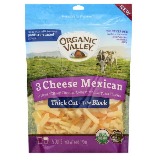 Organic Valley Cheese, 3 Cheese Mexican, Thick Cut Off The Block