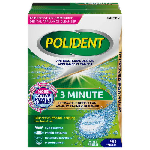 Polident Dental Appliance Cleanser, Antibacterial, 3 Minute, Tablets