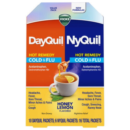Vicks DayQuil/NyQuil Hot Remedy Honey Lemon Flavored Cold & Flu Value Pack