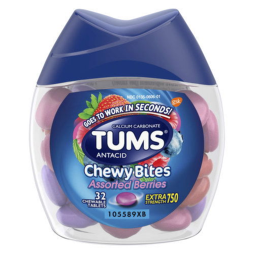 Tums Antacid, Chewy Bites, Extra Strength, 750 mg,  Chewable Tablets, Assorted Berries