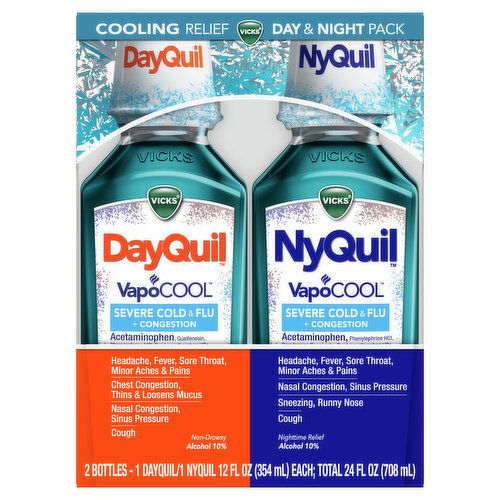 Vicks Severe + VapoCool Vicks DayQuil & NyQuil SEVERE VapoCOOL Cold & Flu Medicine, 2x12 OZ