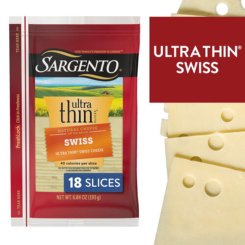 SARGENTO Sargento® Swiss Natural Cheese Ultra Thin® Slices, 18 slices