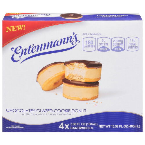 Entenmann's Ice Cream Sandwiches, Chocolatey Glazed Cookie Donut, Salted Caramel