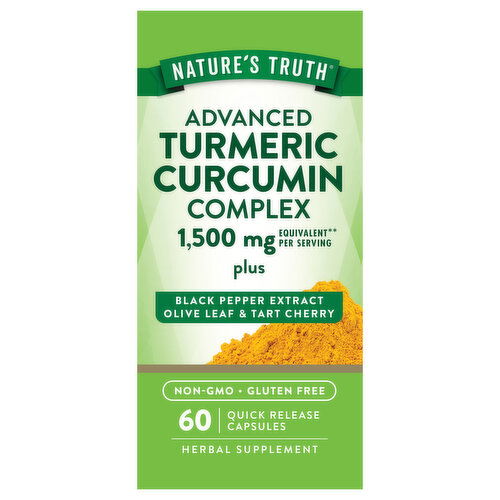 Nature's Truth Turmeric Curcumin Complex, Plus Black Pepper Extract, Olive Leaf & Tart Cherry, Advanced, 1500 mg, Quick Release Capsules