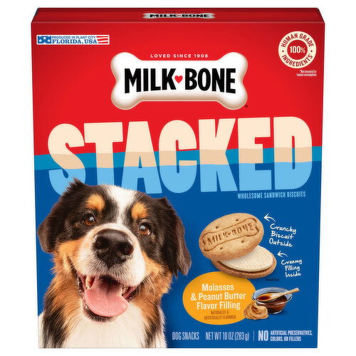 Milk-Bone Dog Snacks, Stacked, Molasses & Peanut Butter Flavor Filling, Sandwich Biscuits