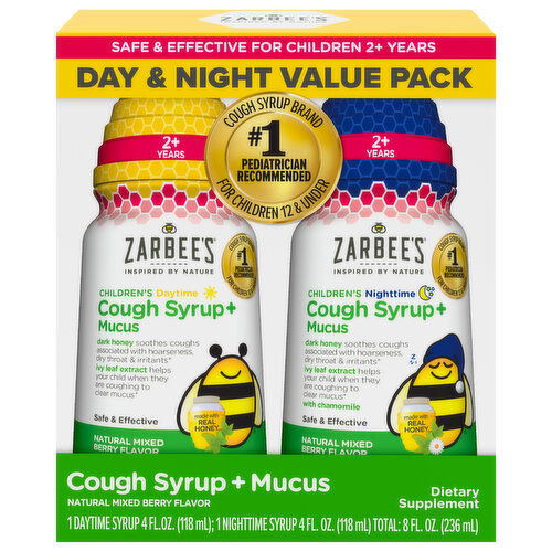Zarbee's Cough Syrup + Mucus, Natural Mixed Berry Flavor, Day & Night Value Pack