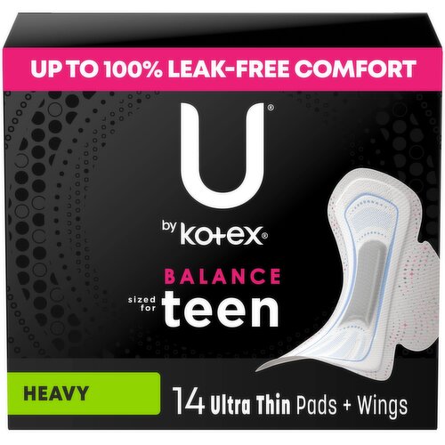 U By Kotex Balance Thin Feminine Pads with Wings, Extra Absorbency, Unscented