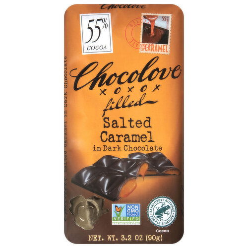 Chocolove Salted Caramel, In Dark Chocolate, Filled