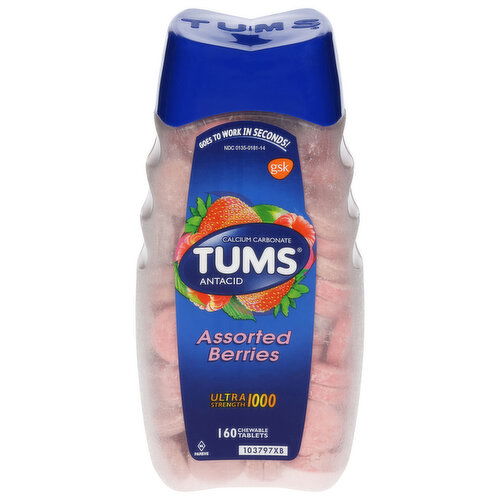 Tums Antacid, Ultra Strength 1000, Chewable Tablets, Assorted Berries