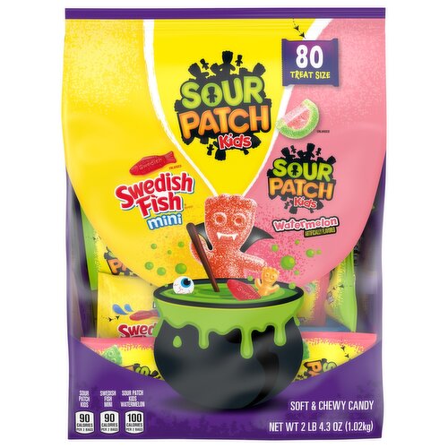 SOUR PATCH/SWEDISH FISH RED Mini Soft & Chewy Halloween Candy Variety Pack, Bulk Candy, 80 Trick or Treat Bags