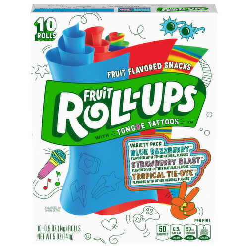 Fruit Roll-Ups Fruit Flavored Snacks, Strawberry Blast/Tropical Tie-Dye/Blue Razzberry, Variety Pack