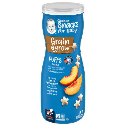 Gerber Snacks for Baby Puffs, Peach, Grain & Grow