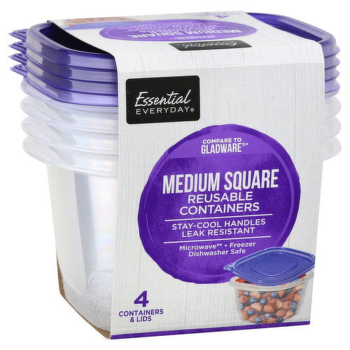 Essential Everyday Reusable Containers, Medium Square, 32 Fluid Ounce