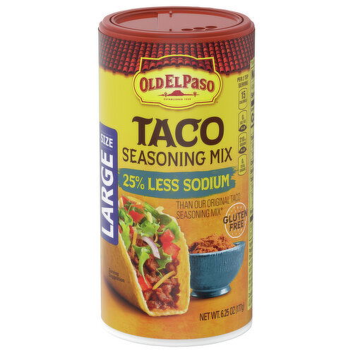 Old El Paso Seasoning Mix, 25% Less Sodium, Taco, Large Size