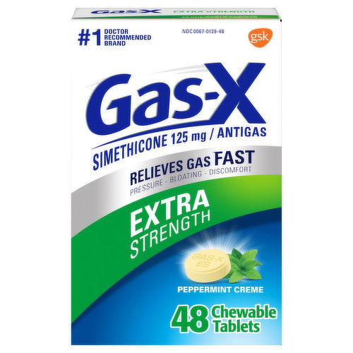 Gas-X Antigas, Extra Strength, 125 mg, Chewable Tablets, Peppermint Creme