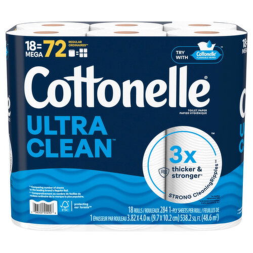 Cottonelle Ultra Clean Toilet Paper, Mega, 1-Ply