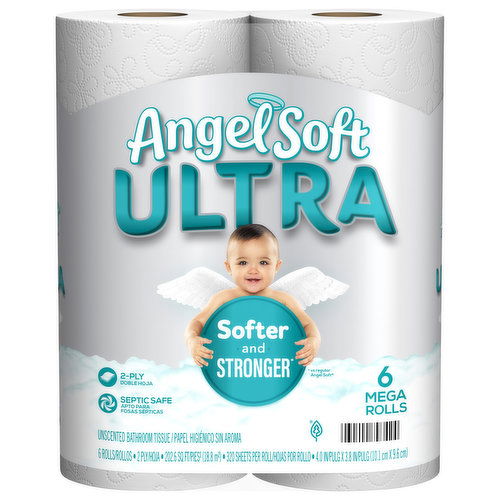 Angel Soft Ultra Bathroom Tissue, Unscented, Mega Rolls, 2-Ply