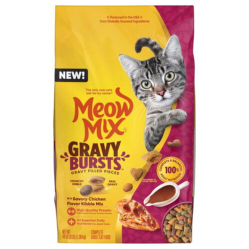 Meow Mix Gravy Bursts Cat Food, Savory Chicken Flavor Kibble Mix, Adult