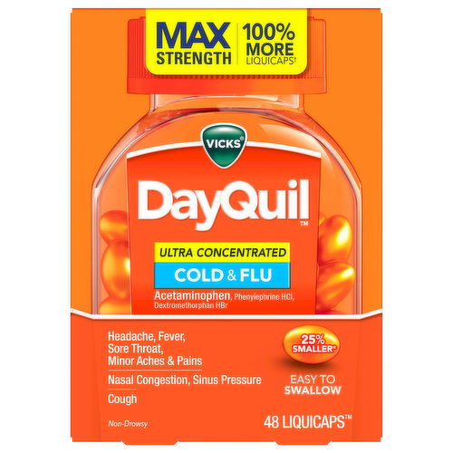 Vicks DayQuil Cold & Flu, Ultra Concentrated, Non-Drowsy, Liquicaps