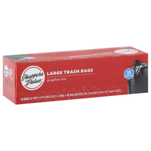 Shoppers Value Trash Bags, Large, 30 Gallon