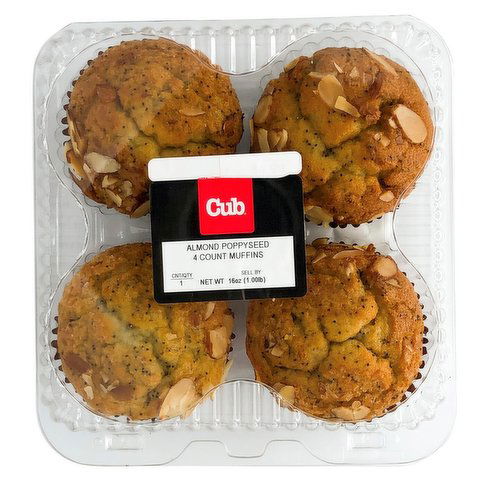 Cub Bakery Almond Poppyseed Muffin 4 Count