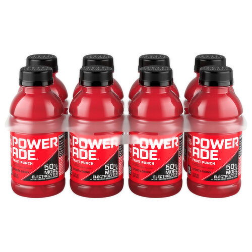 Powerade Electrolyte Enhanced Fruit Punch Sports Drink, 8 Count Bottles