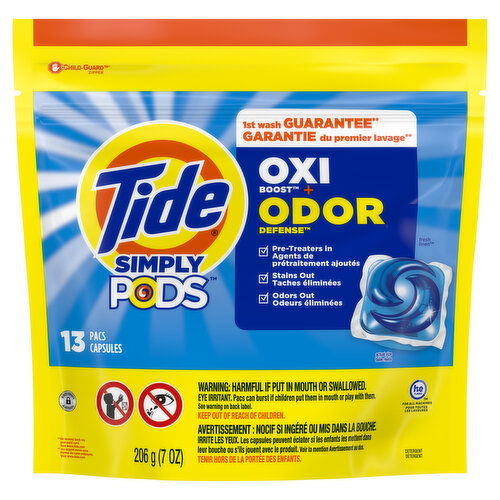 Tide Tide Simply PODS Odor Defense Laundry Detergent Pacs, Fresh Linen, 13 ct