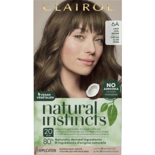 CLAIROL Natural Instincts 6A Light Cool Brown Zero Ammonia Vegan Hair Color with Coconut Oil + Aloe