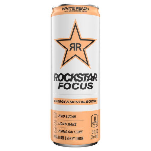 Rockstar Focus Energy Drink, Sugar Free, White Peach