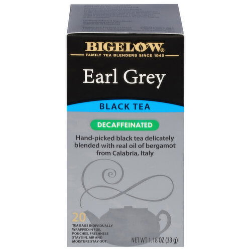 Bigelow Black Tea, Earl Grey, Decaffeinated, Tea Bags