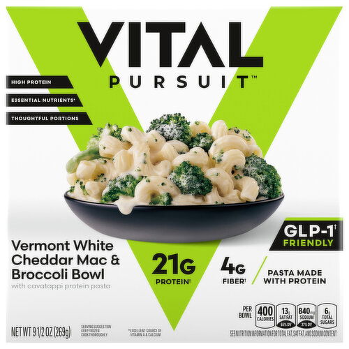 Vital Pursuit Vermont White Cheddar Mac & Broccoli Bowl with Cavatappi Protein Pasta