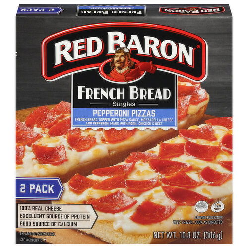 Red Baron Pizzas, French Bread, Pepperoni, Singles, 2 Pack