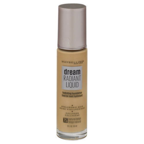 Maybelline Dream Radiant Liquid Foundation, Hydrating, Natural Beige 75