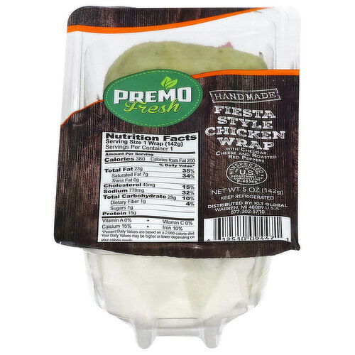 Premo Fresh Wrap, with Cheddar Cheese and Roasted Red Peppers, Fiesta Style Chicken