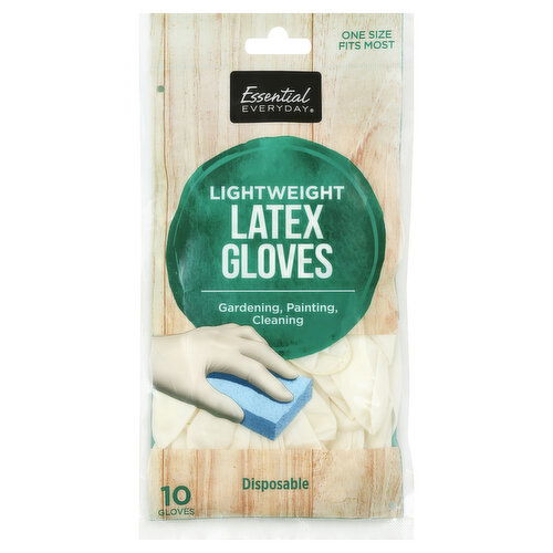 Essential Everyday Latex Gloves, Disposable, Lightweight, One Size Fits Most