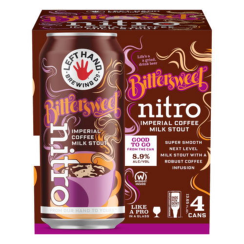 Left Hand Brewing Nitro Beer, Imperial Coffee Milk Stout, Bittersweet, 4 Pack