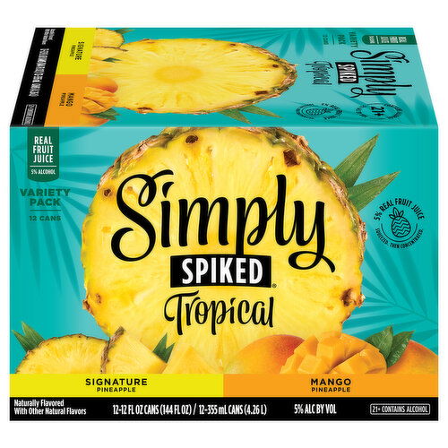 Simply Spiked Beer, Tropical, Signature Pineapple/Mango Pineapple, Variety Pack