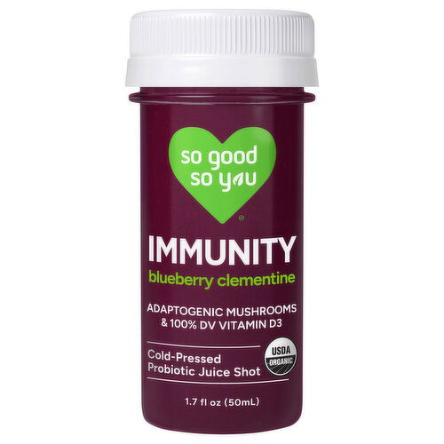 So Good So You Immunity Cold-Pressed Probiotic Blueberry Clementine Juice Shot