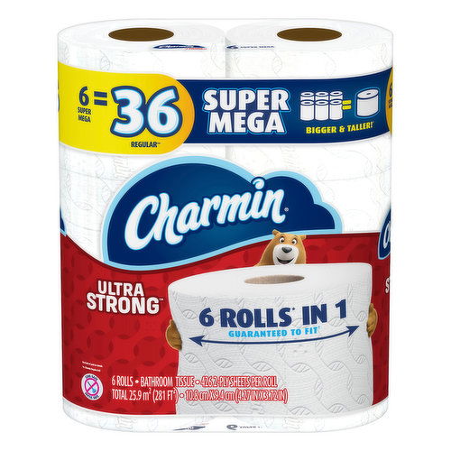 Charmin Ultra Strong Bathroom Tissue, Unscented, Super Mega Rolls, 2-Ply