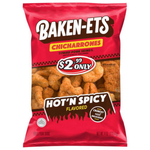 Baken-Ets Chicharrones Fried Hot 'N Spicy Flavored Pork Skins