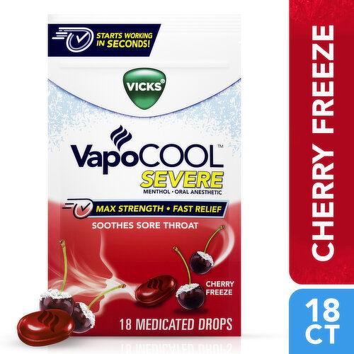 Vicks Severe VapoCool Severe Medicated Sore Throat Drops, Menthol, Cherry